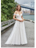 Off Shoulder Beaded Ivory Lace Tulle Sparkling Wedding Dress